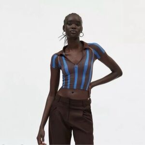 Urban Outfitters Out From Under Collared Stripe Seamless Top XS/S brown/blue